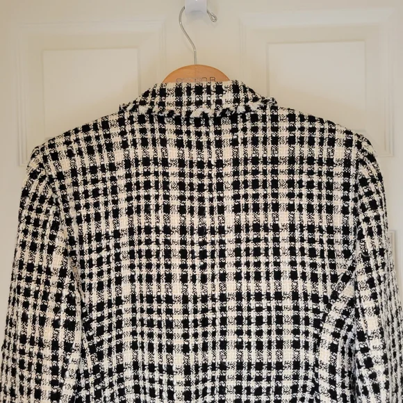 ANN TAYLOR TWEED Yellow Black and White Plaid Women's Blazer Sz 10 - Picture 9 of 15